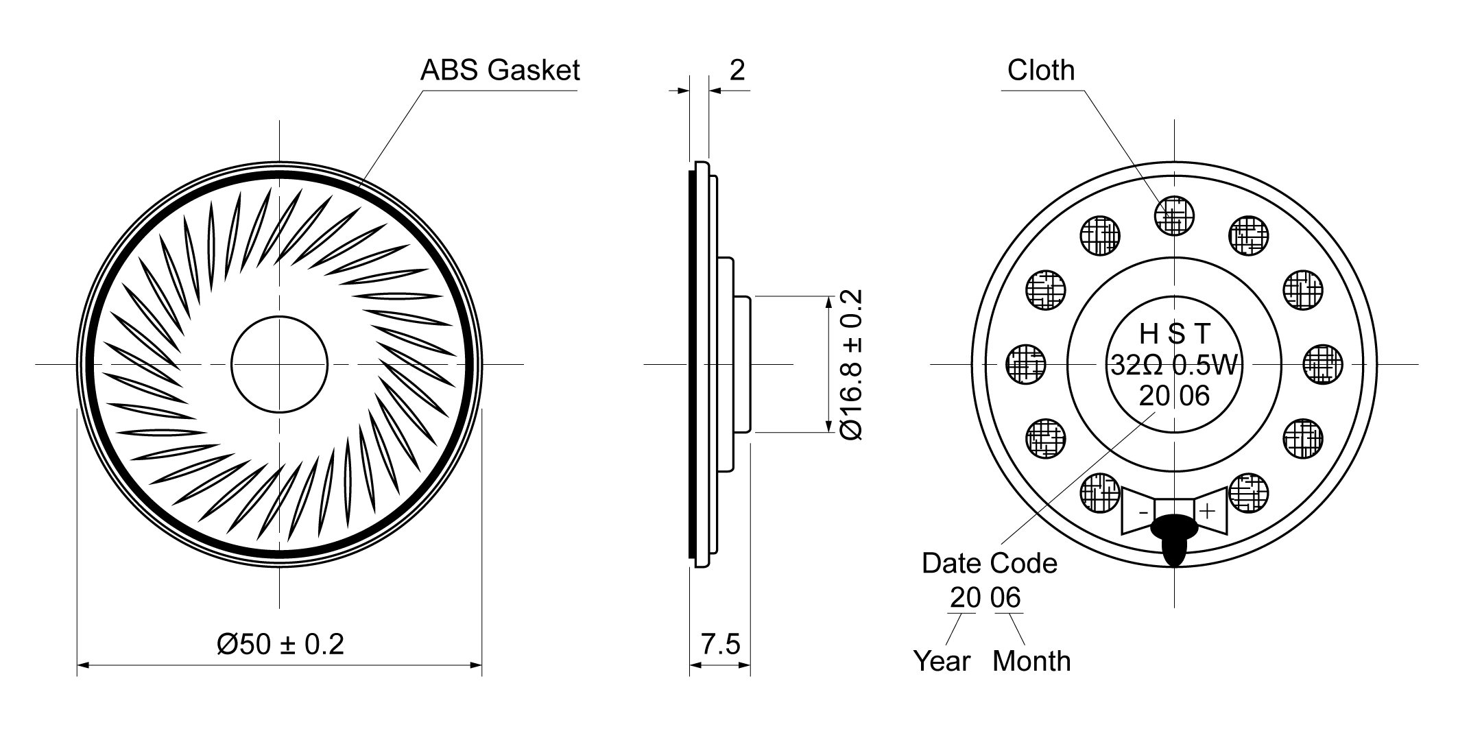 OST50R-7B0.5W32C Mechanical Drawing